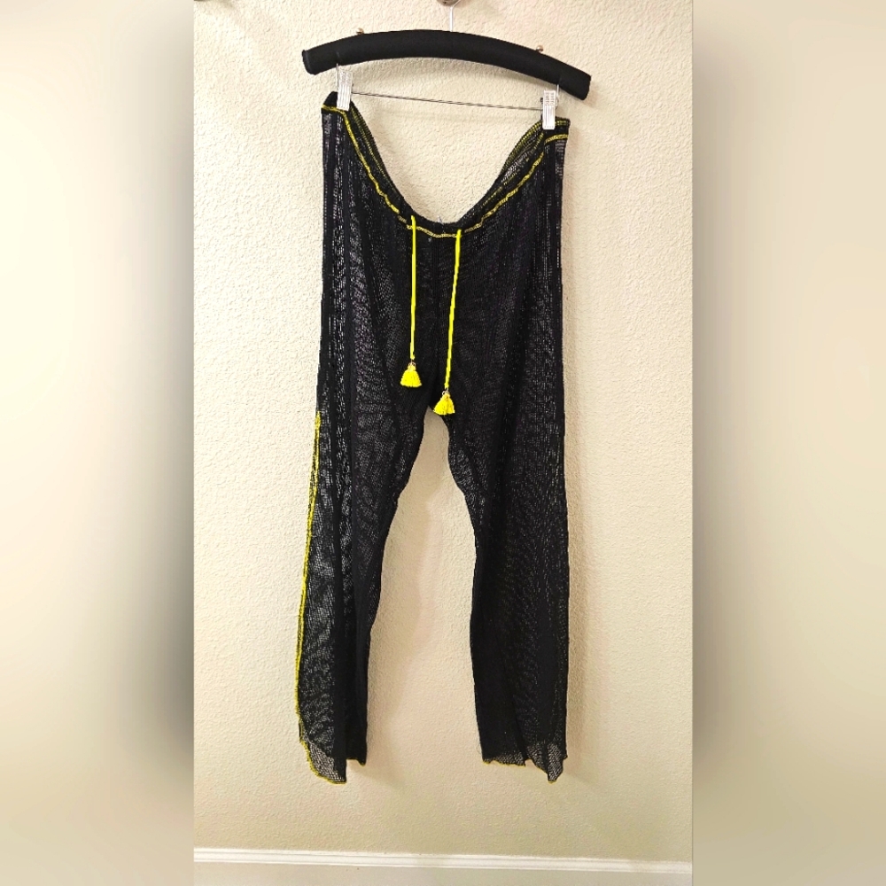 Isabella Rose Black and Yellow Sheer Beach Coverup Lace Pants